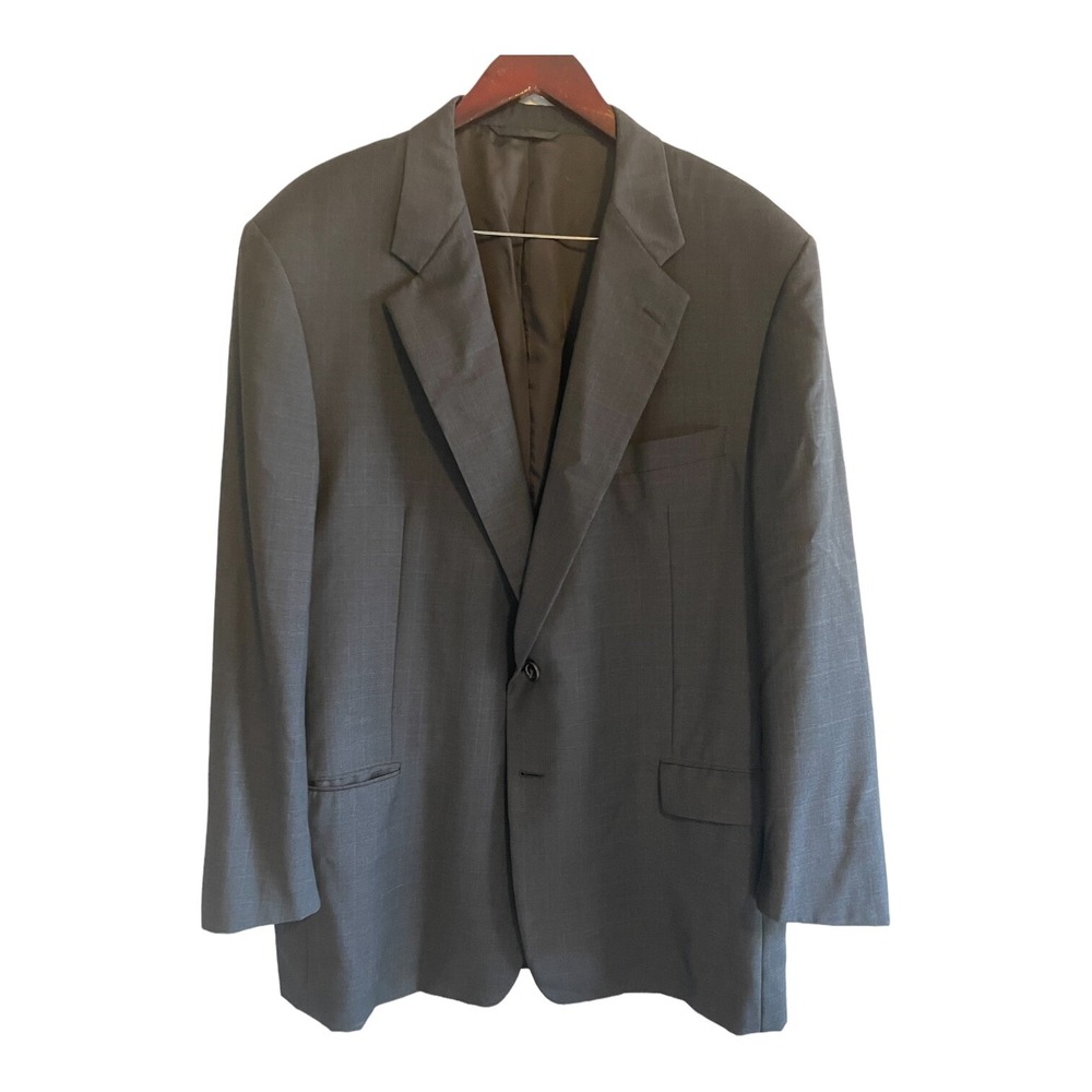 Hickey Freeman Wool Blazer‎ Jacket 48L Gray Windowpane 2-Button Single Vented